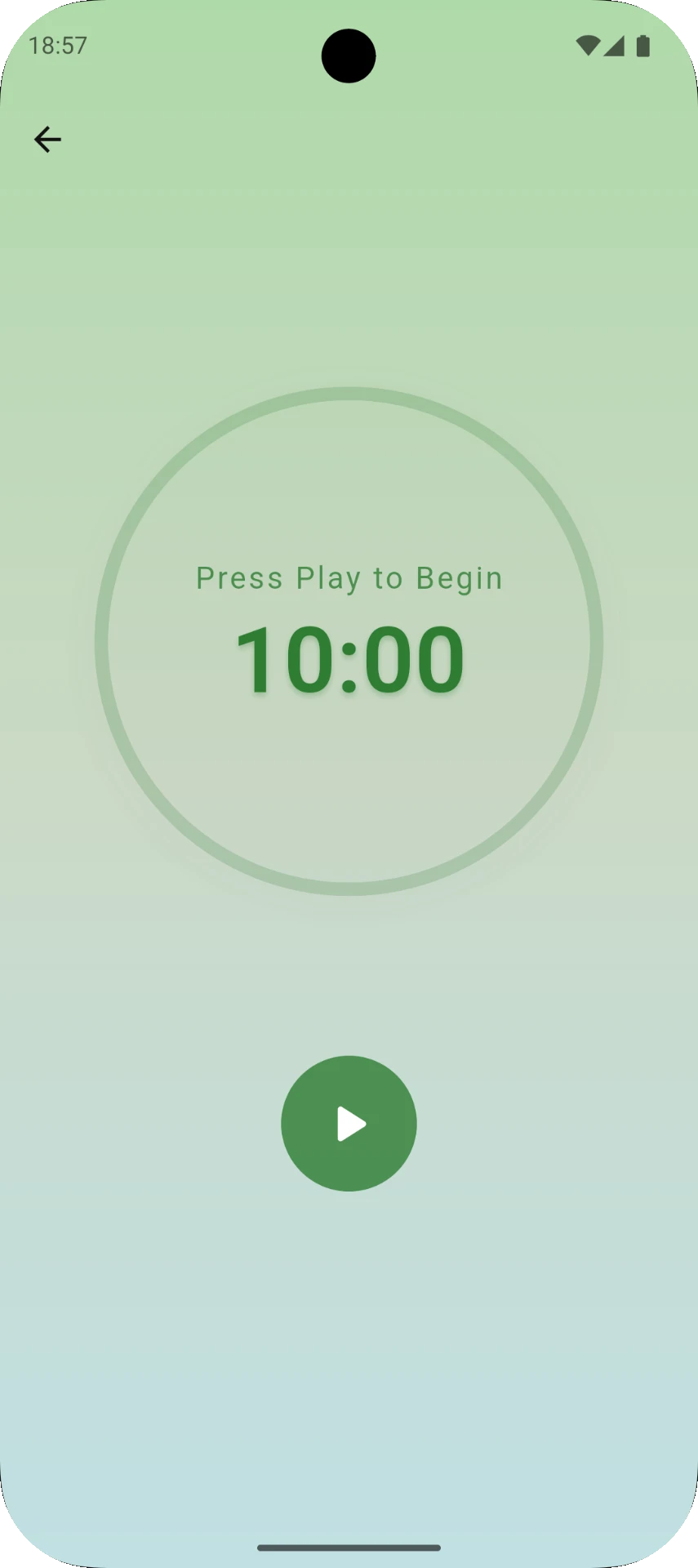 Meditation timer showing ten minutes, ready to begin